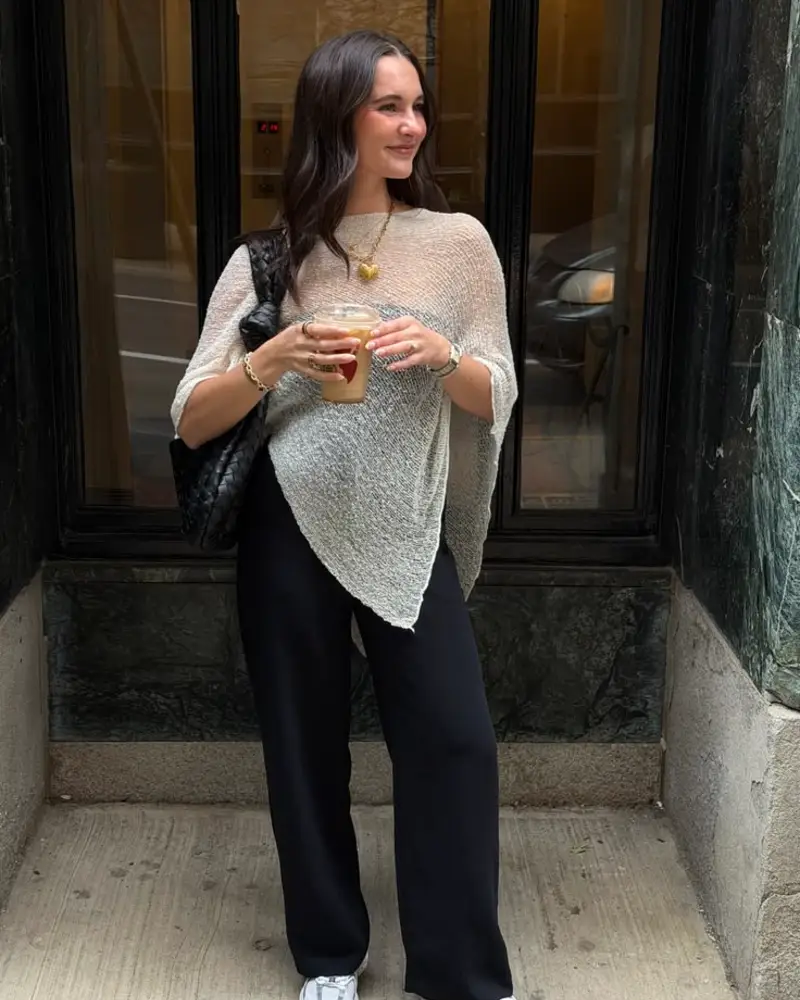 Knit Poncho & Black Trousers