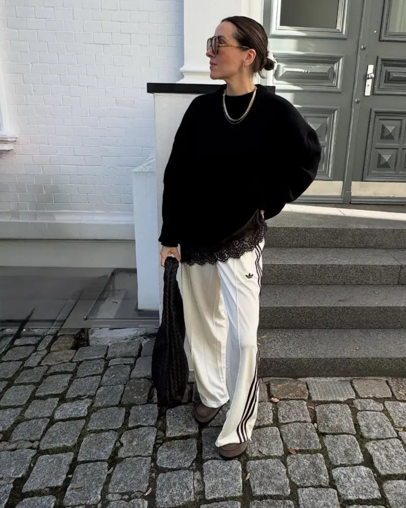 Lace-Trim Sweater & Track Pants