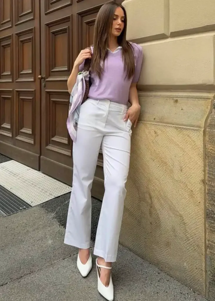 Lavender Top & White Trousers