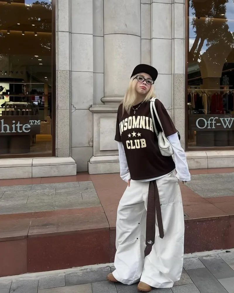  Layered Tees and Wide-Leg Cargos in Neutral Tones