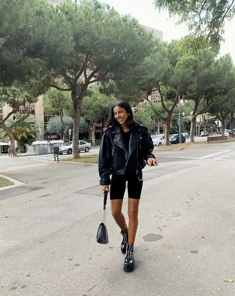 Leather Biker Jacket With Bike Shorts