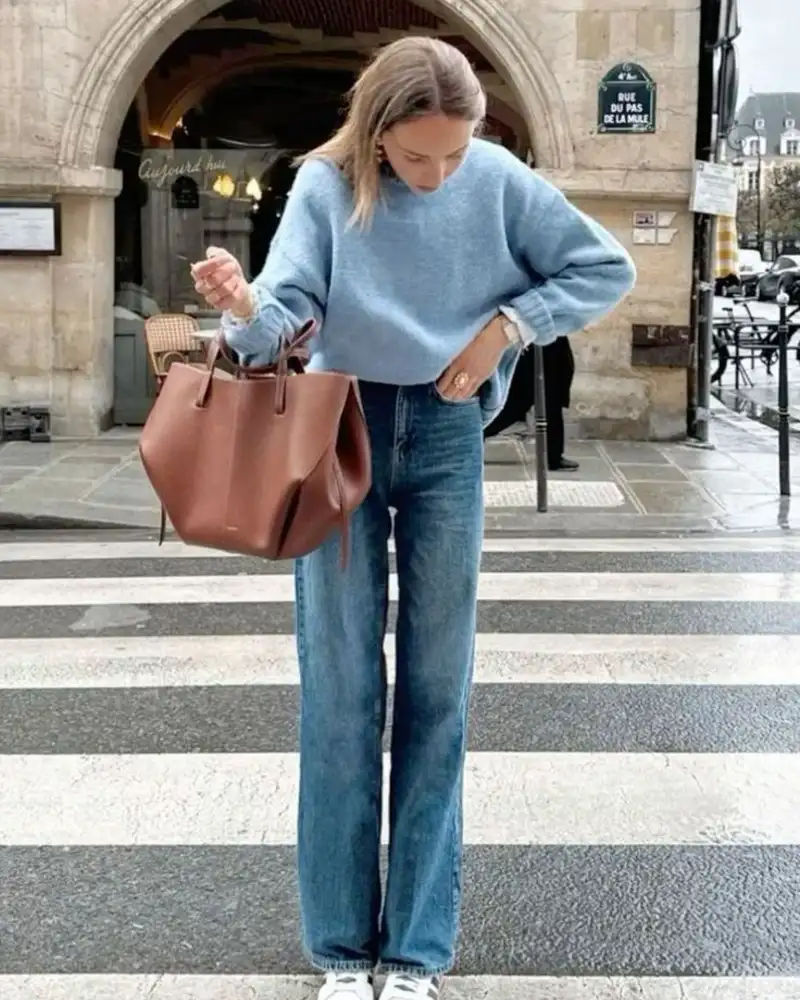 Light Blue Sweater and Straight Jeans