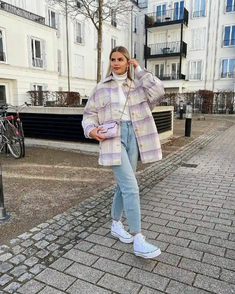 Lilac Plaid Shacket & Mom Jeans