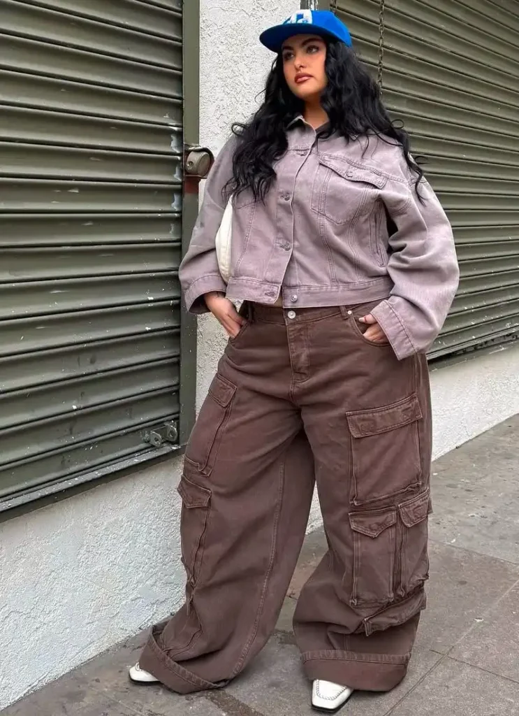 Mauve Corduroy Shacket with Brown Cargo Pants