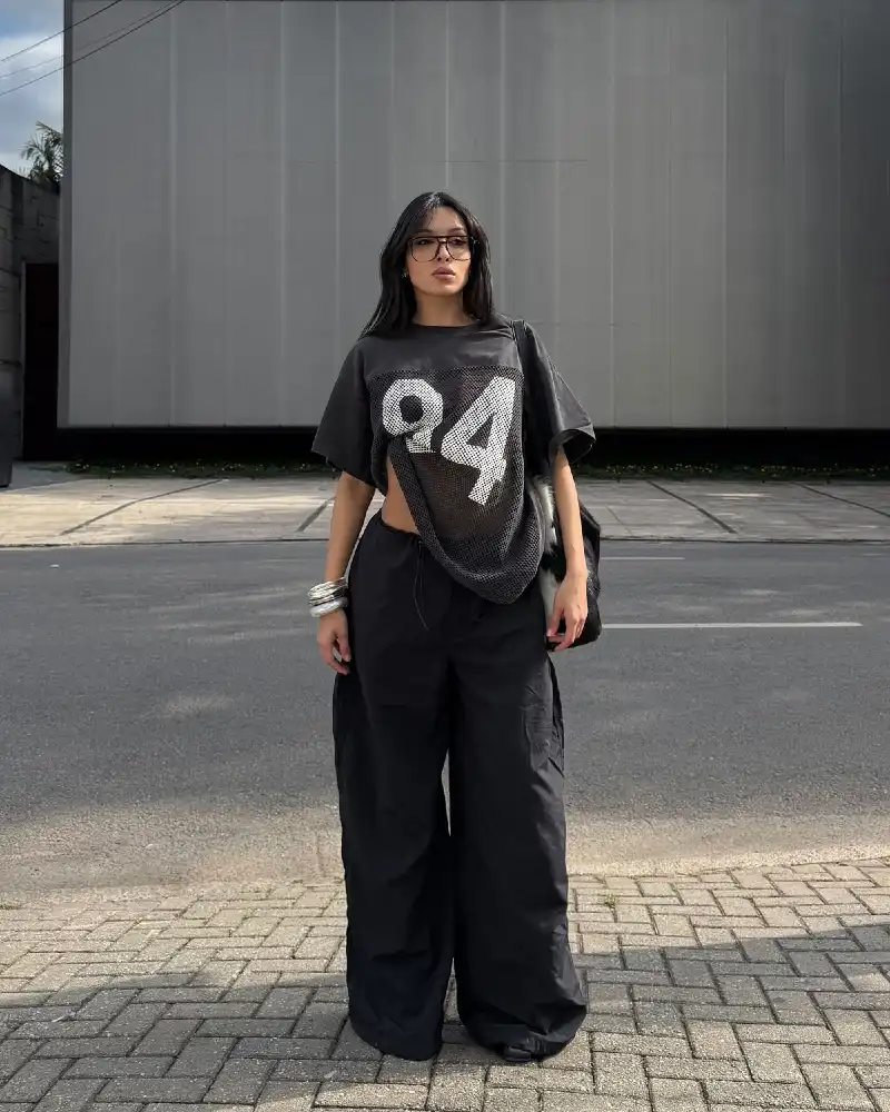 Mesh Graphic Tee & Black Cargo Pants