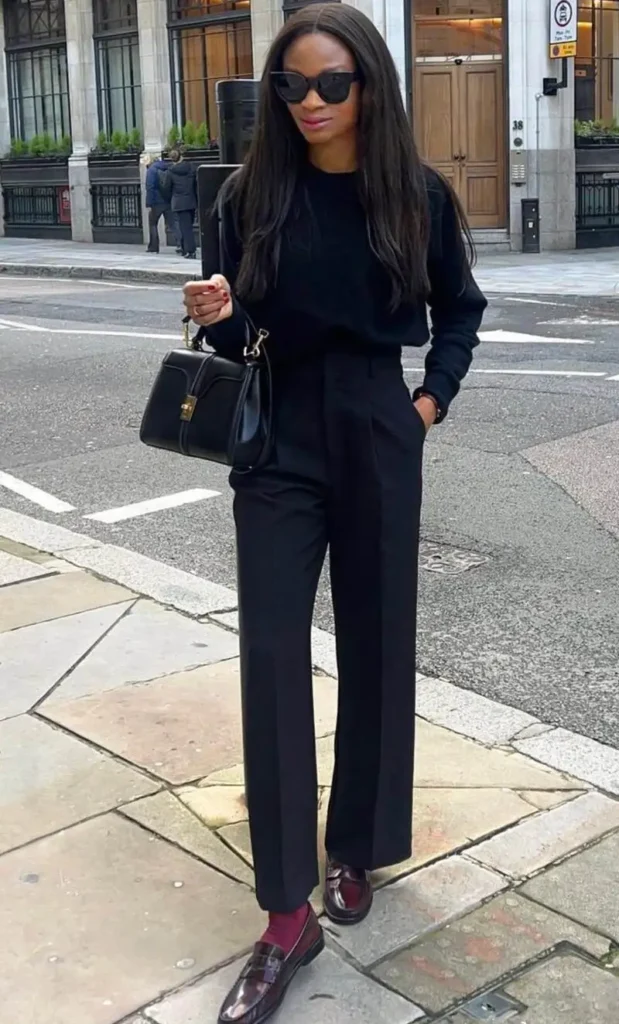Monochrome Black with Burgundy Loafers