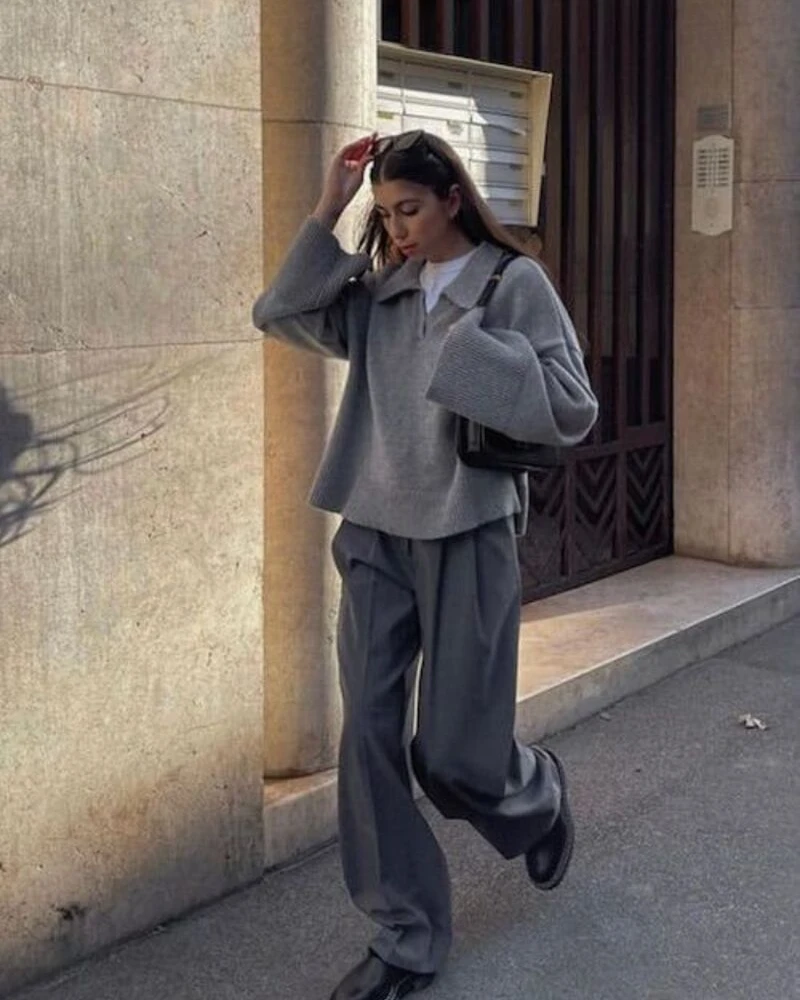 Monochrome Grey Sweater and Trouser Set