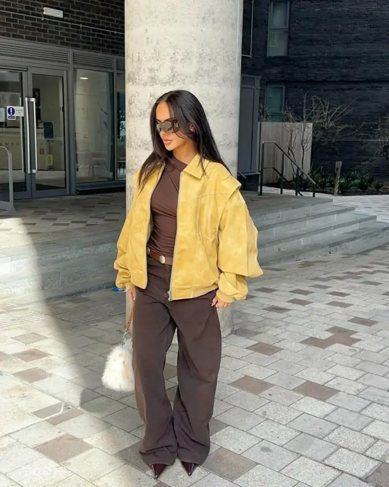 Mustard Suede Jacket & Brown Trousers