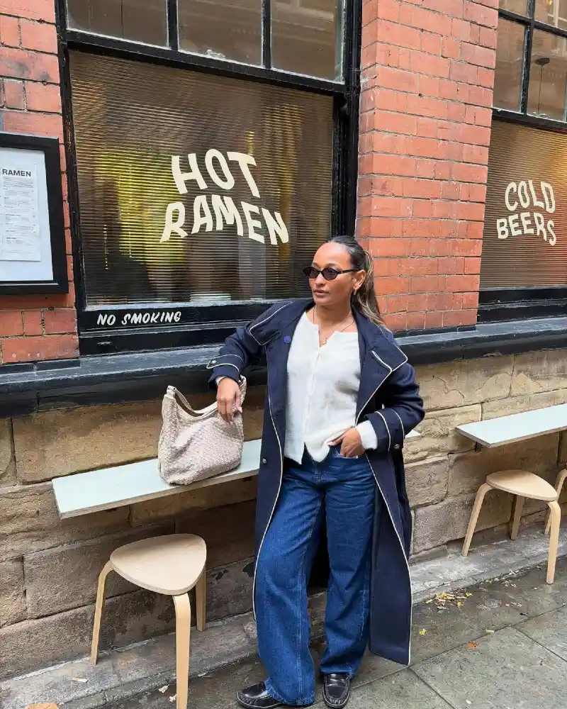 Navy Piped Trench and Ivory Cardigan