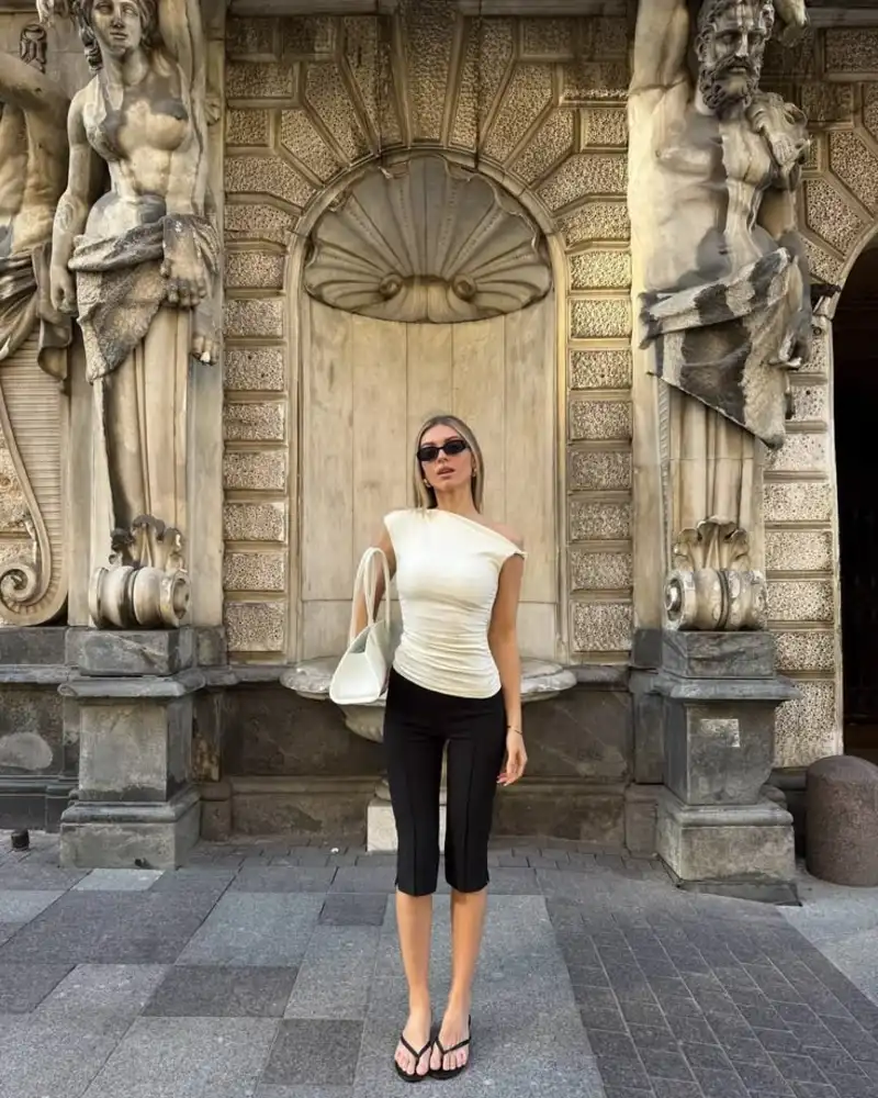  Off-Shoulder Ivory Top & Cropped Trousers