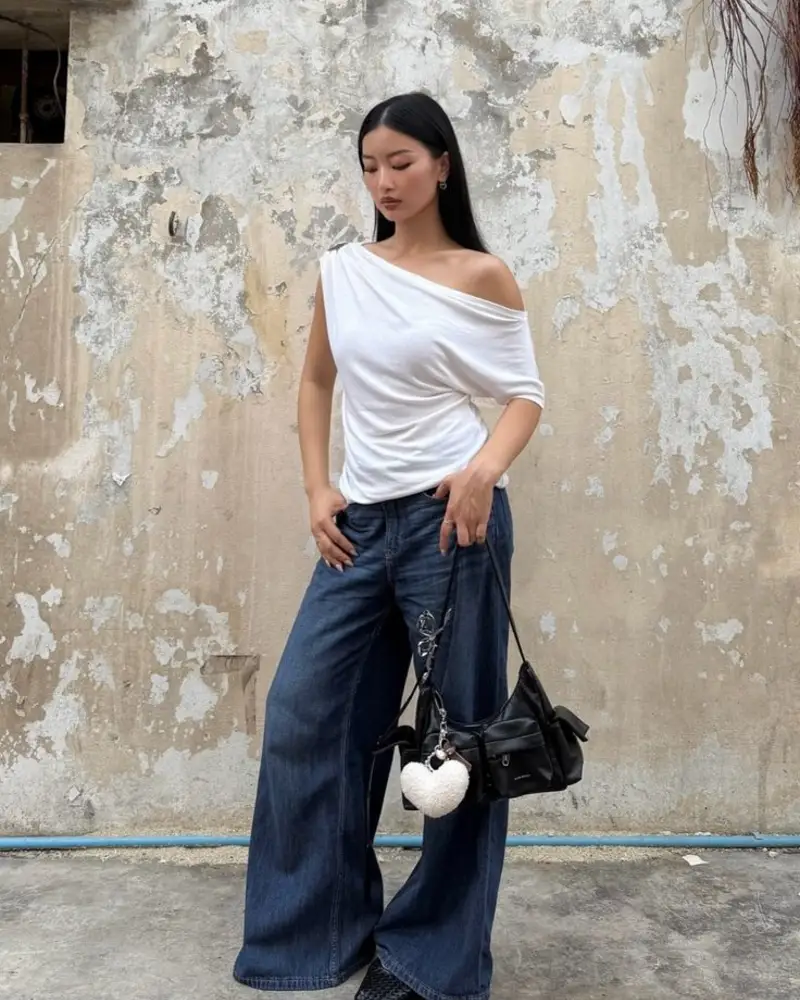 Off-Shoulder Tee & Wide-Leg Denim