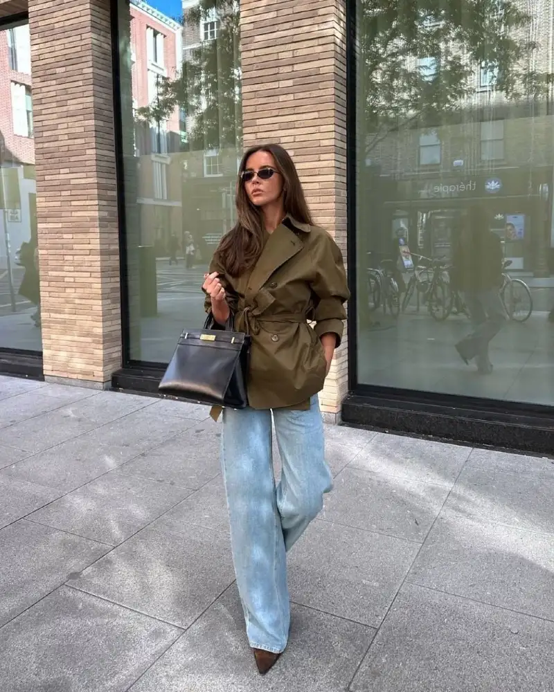 Olive Trench & Light Wash Denim