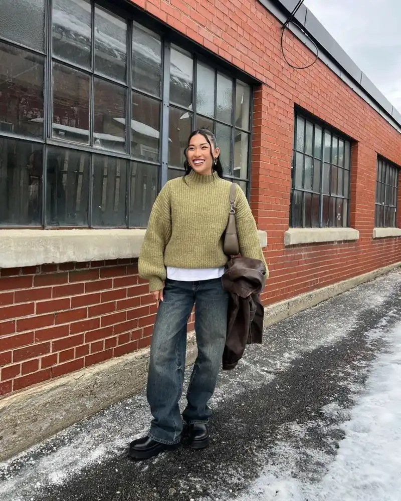Olive Turtleneck, Cozy Layered Outfit