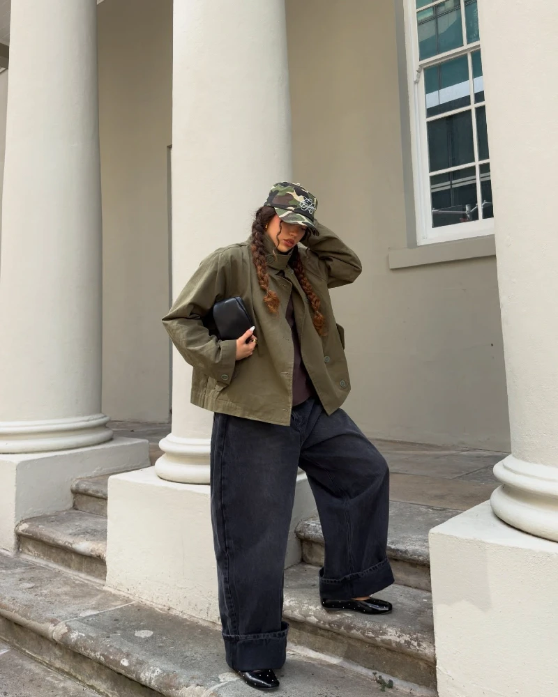 Olive Utility Jacket & Black Denim