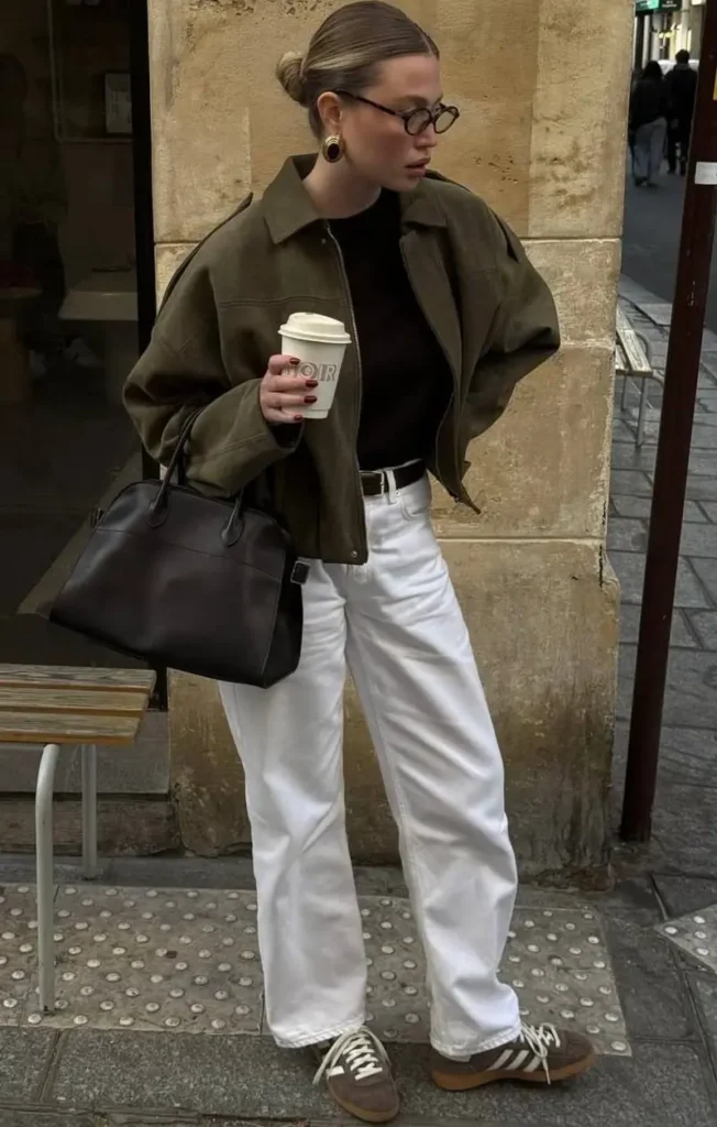 Olive Utility Jacket and White Denim