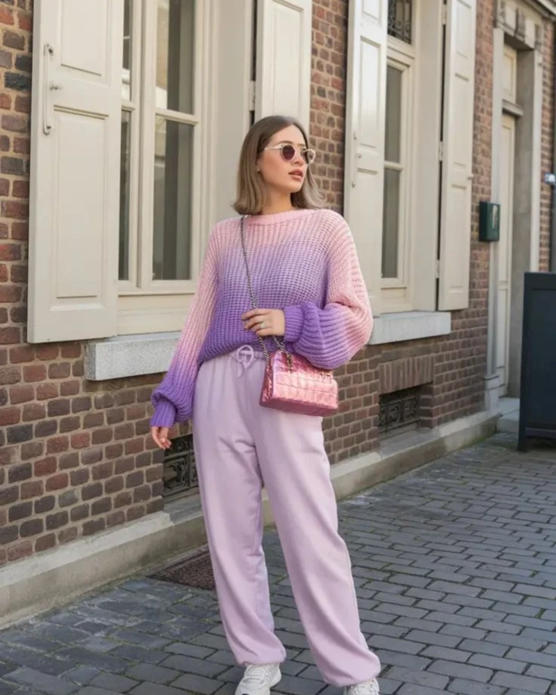 Ombre Knit Sweater and Lavender Joggers