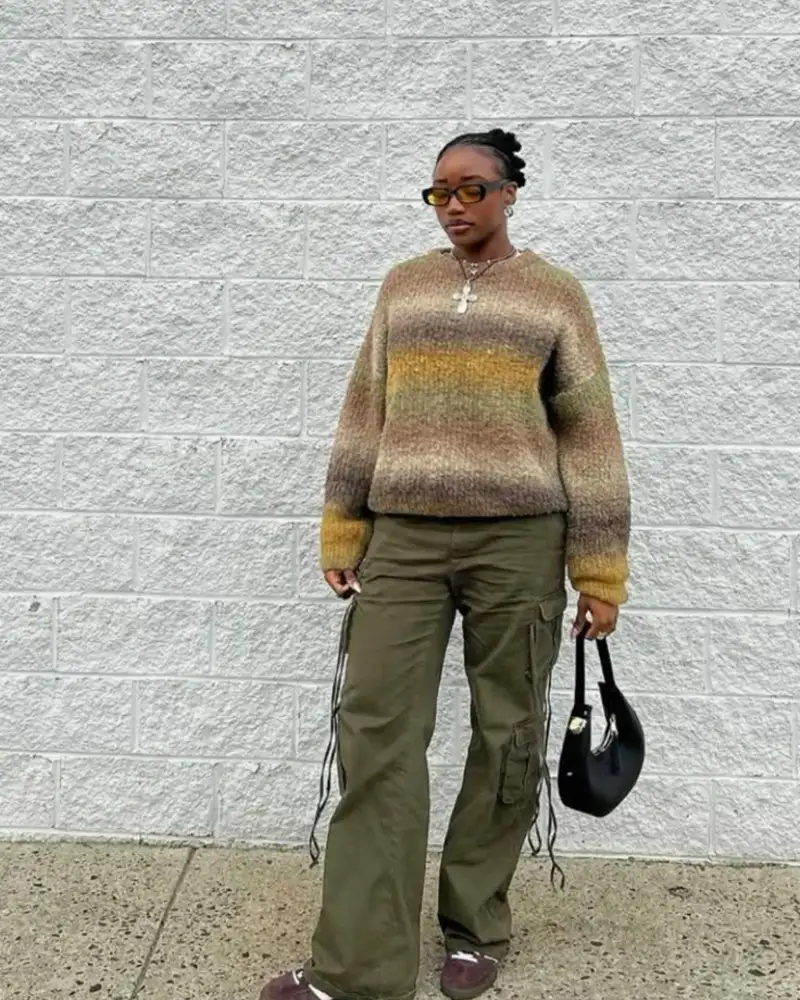 Ombre Sweater & Olive Cargo Trousers