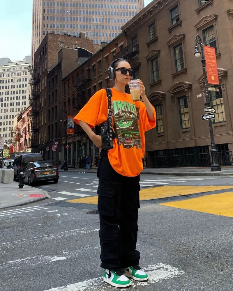 Orange Graphic Tee & Black Cargo