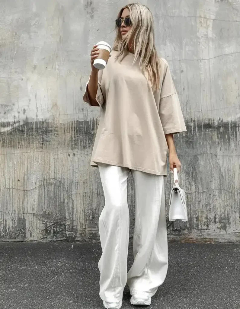 Oversized Beige Tee & White Trousers