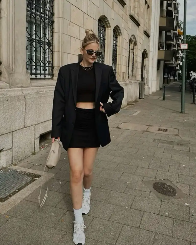 Oversized Black Blazer and Mini Skirt