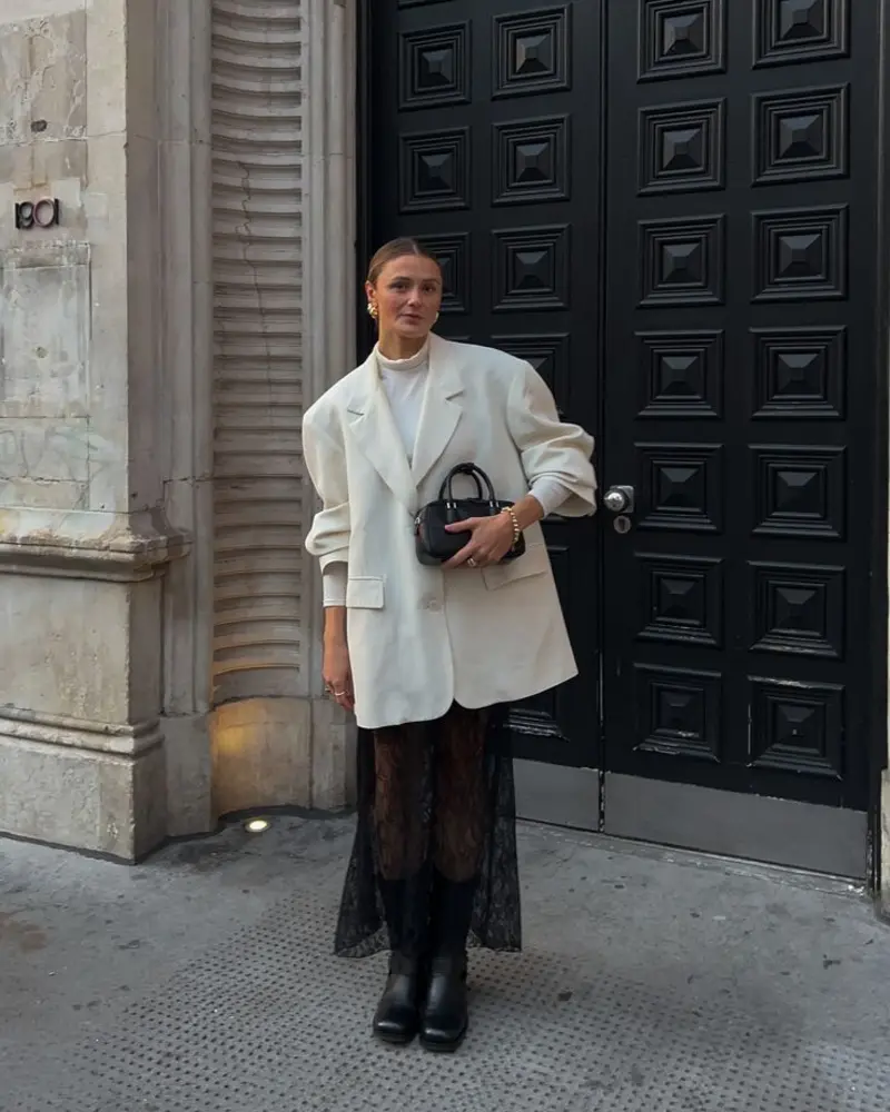 Oversized Blazer & Sheer Lace Skirt
