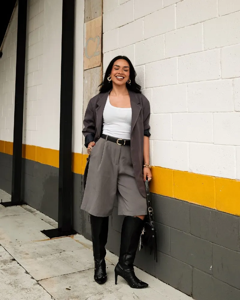 Oversized Blazer & Tailored Grey Shorts