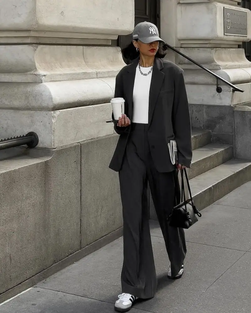 Oversized Blazer + Wide-Leg Trousers + Sneakers