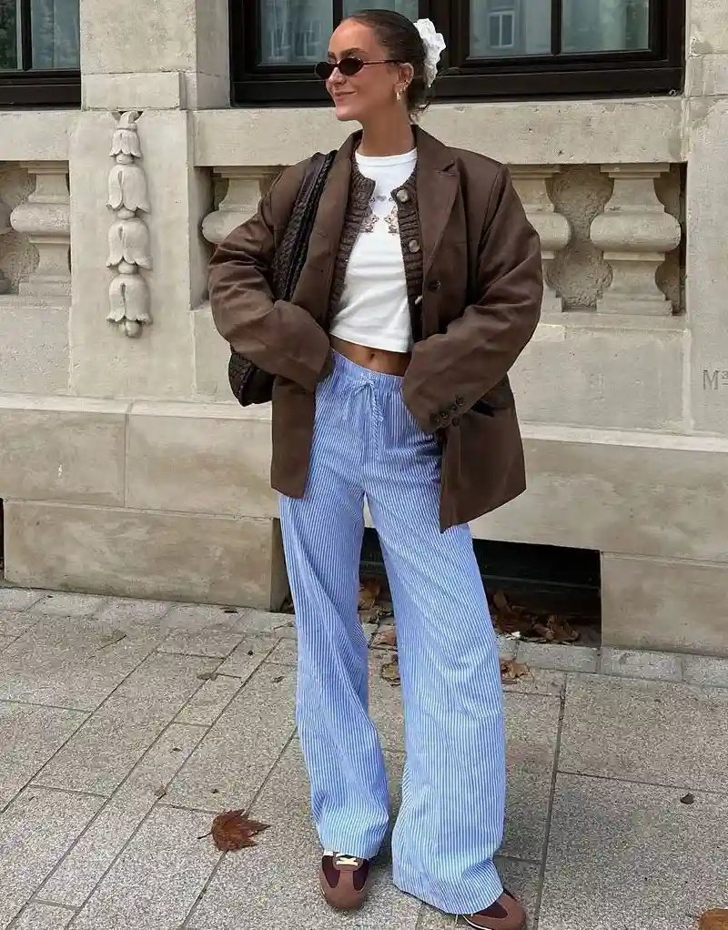 Oversized Blazer with Pinstripe Trousers