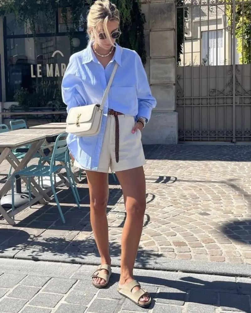 Oversized Blue Shirt With White Shorts