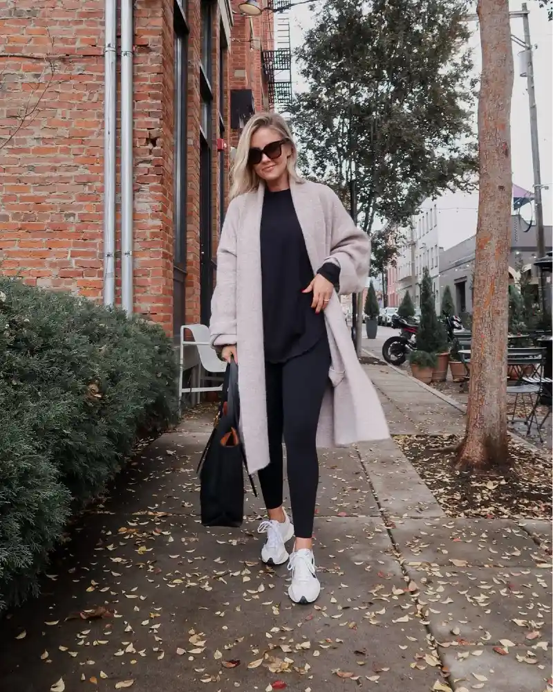 Oversized Cardigan, Black Tee & Leggings