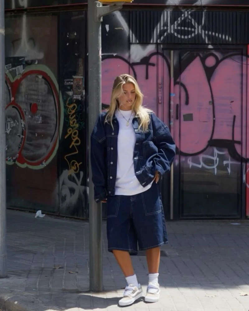 Oversized Denim Jacket + Denim Shorts