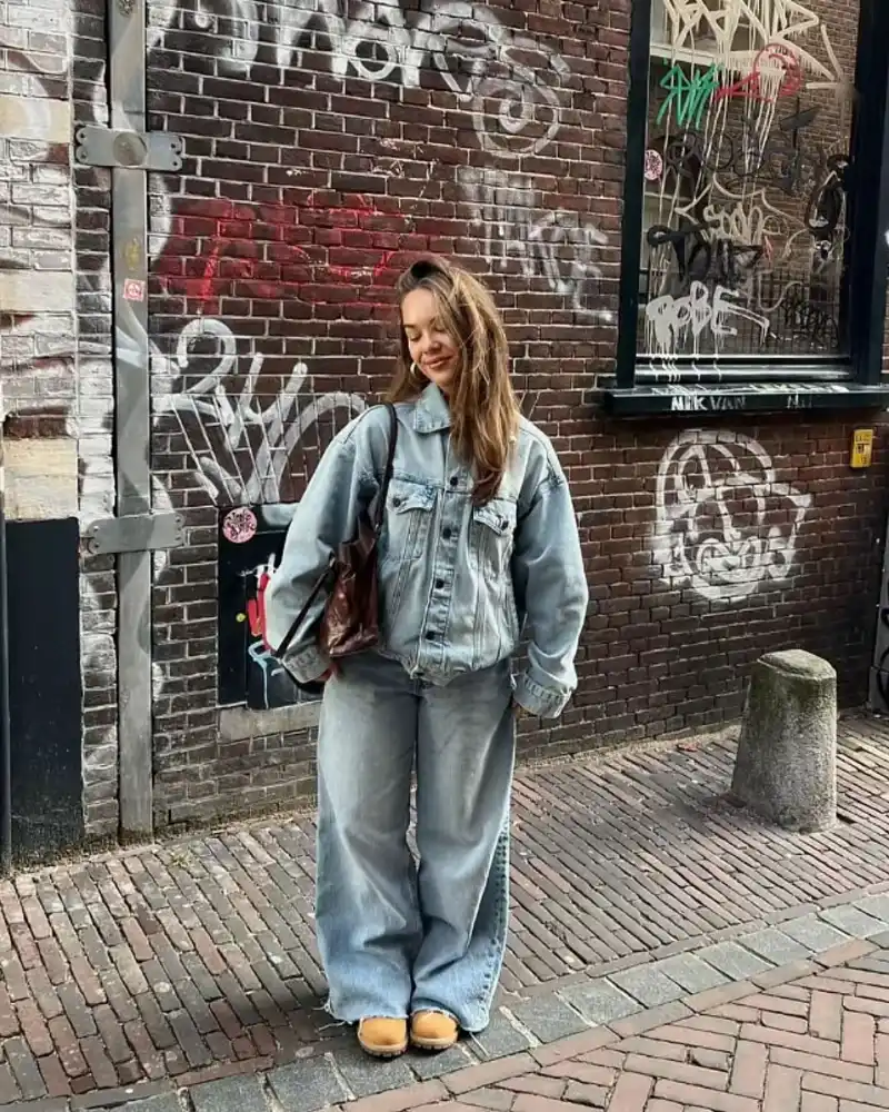Oversized Denim Jacket and Matching Wide-Leg Jeans