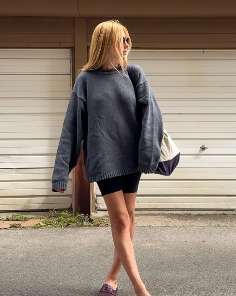 Oversized Grey Sweater & Bike Shorts