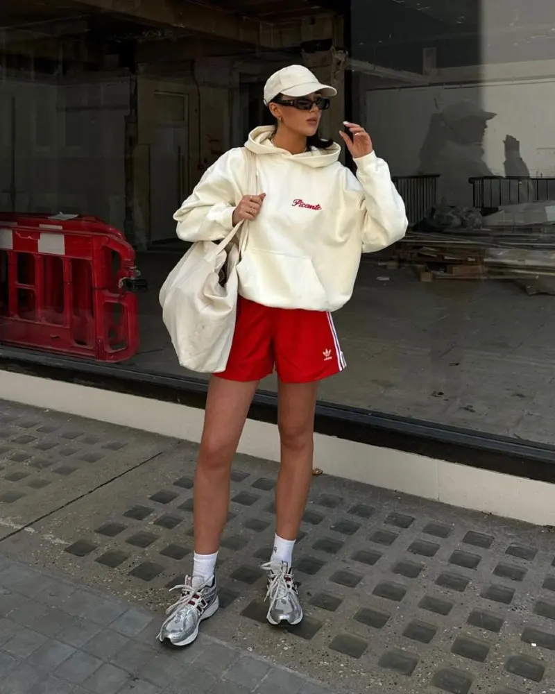 Oversized Hoodie & Red Shorts