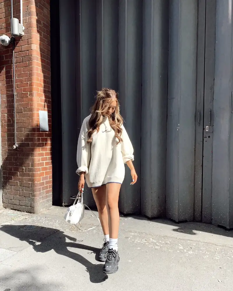 Oversized Nike Sweatshirt Dress + Chunky Sneakers