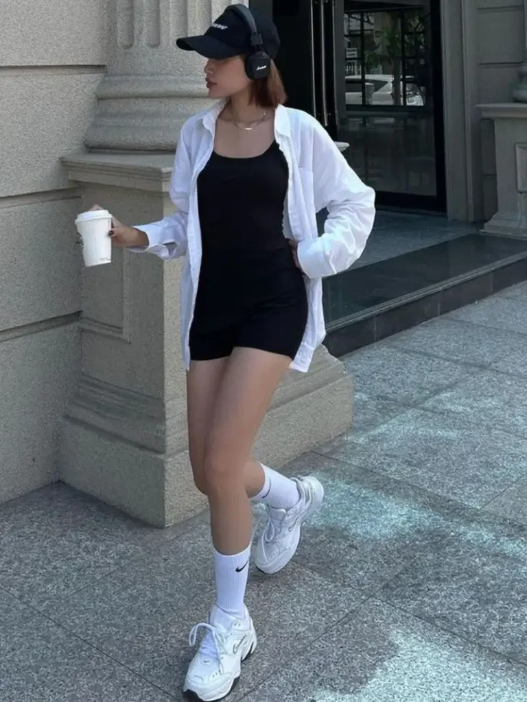 Oversized Shirt & Black Romper