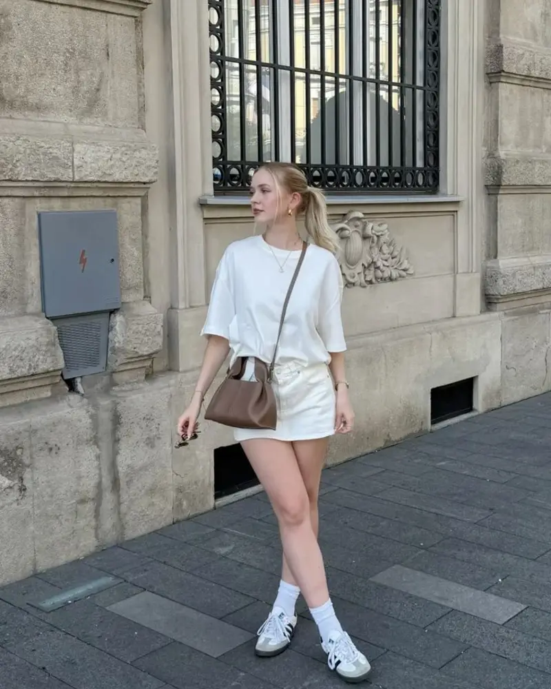  Oversized Tee + Denim Mini Skirt