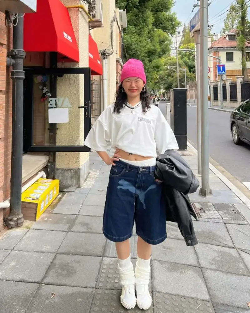 Oversized White Graphic Tee With Knee-High Socks