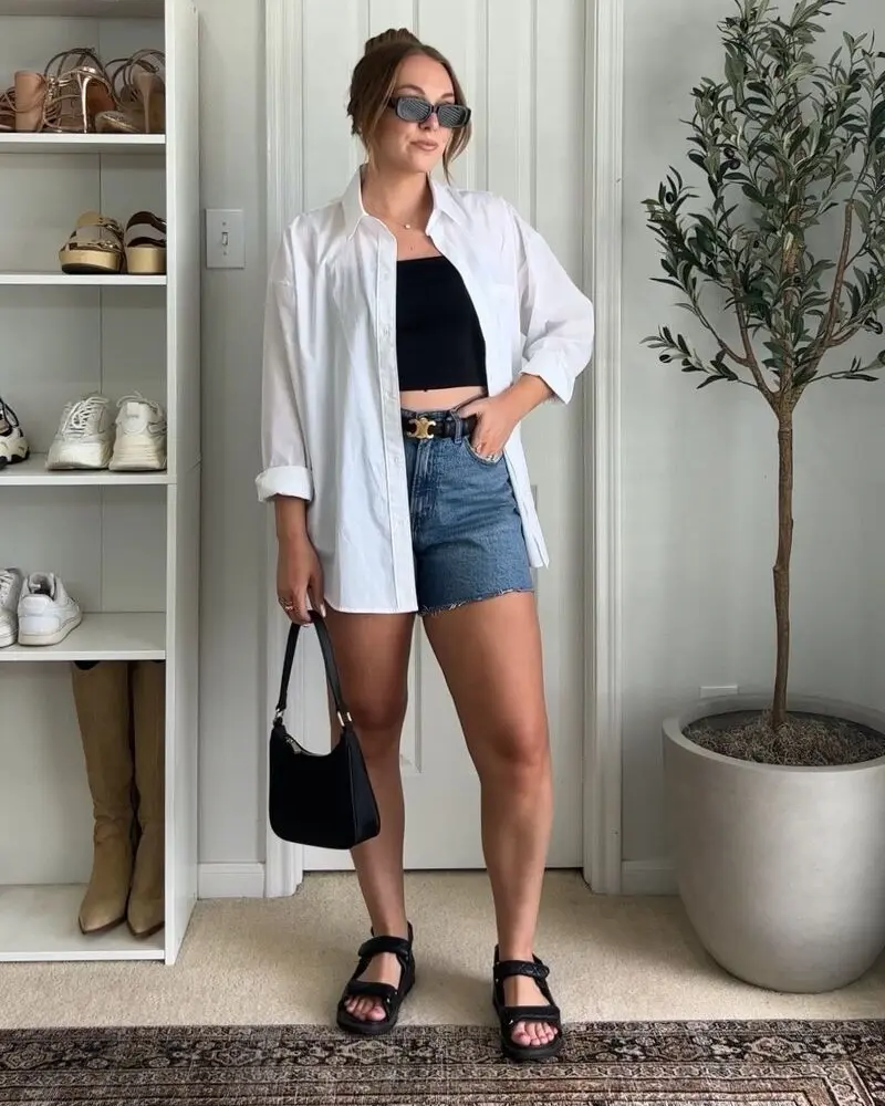 Oversized White Shirt & Denim Shorts