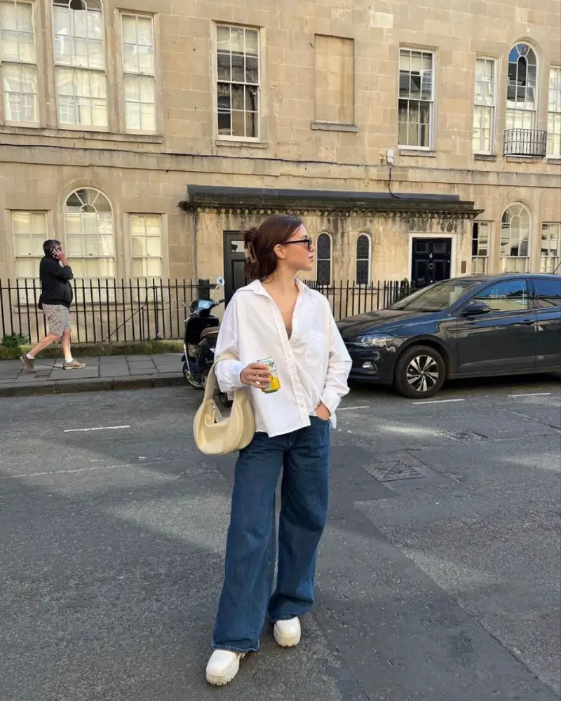 Oversized White Shirt & Wide-Leg Jeans