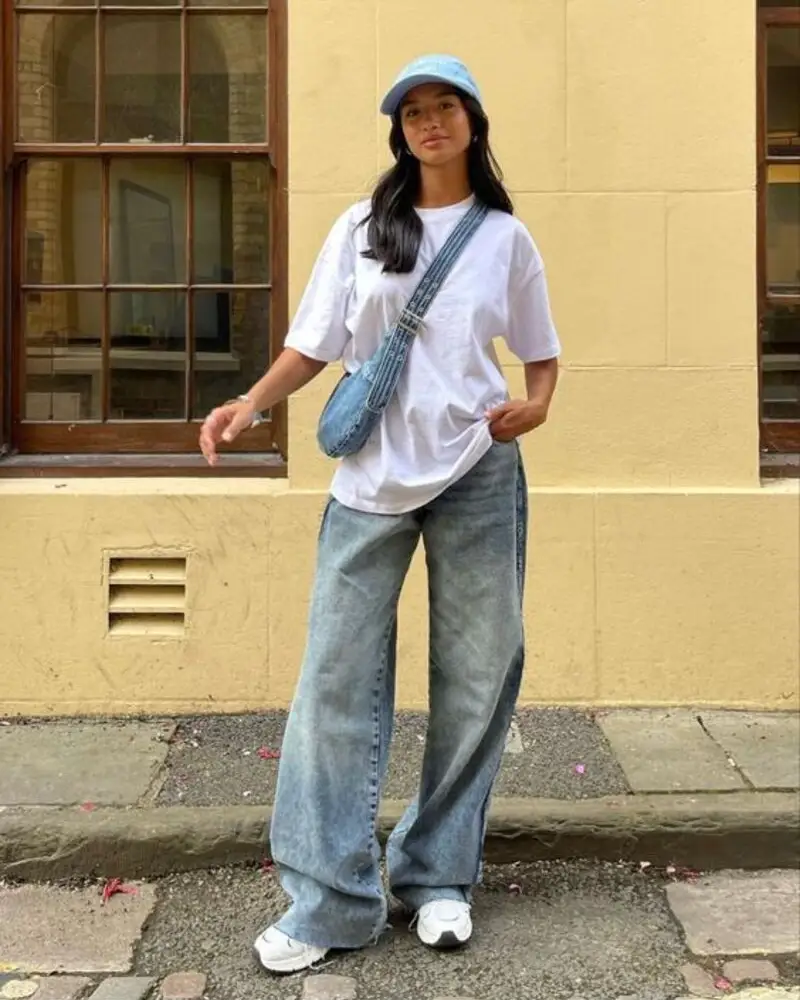 Oversized White Tee + Wide-Leg Jeans