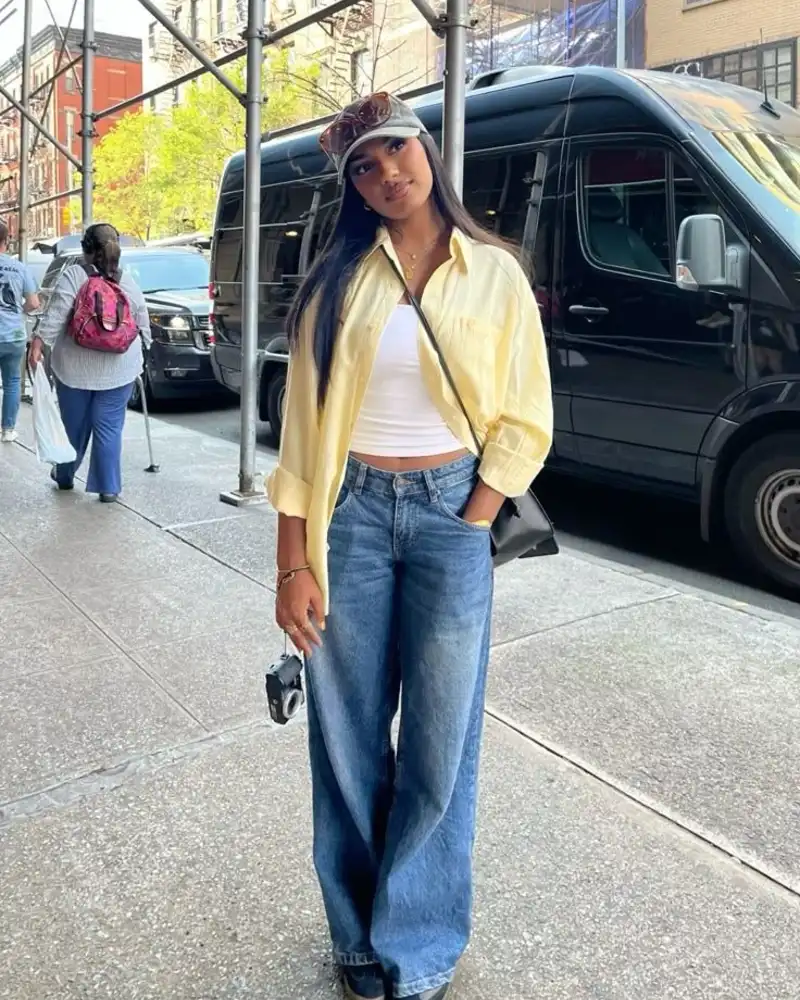 Oversized Yellow Shirt Over a Tank
