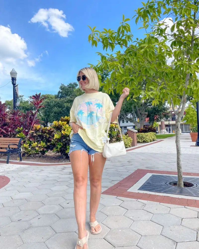 Pastel Graphic Tee & Denim Shorts