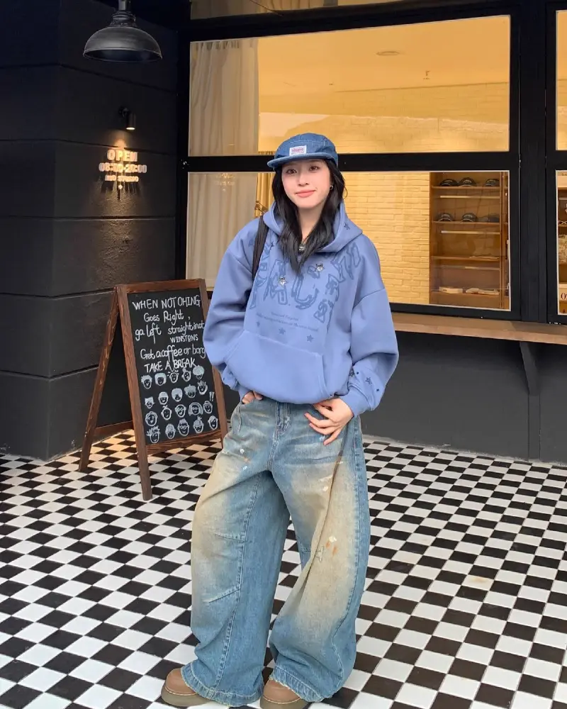 Periwinkle Hoodie and Sun-Faded Denim