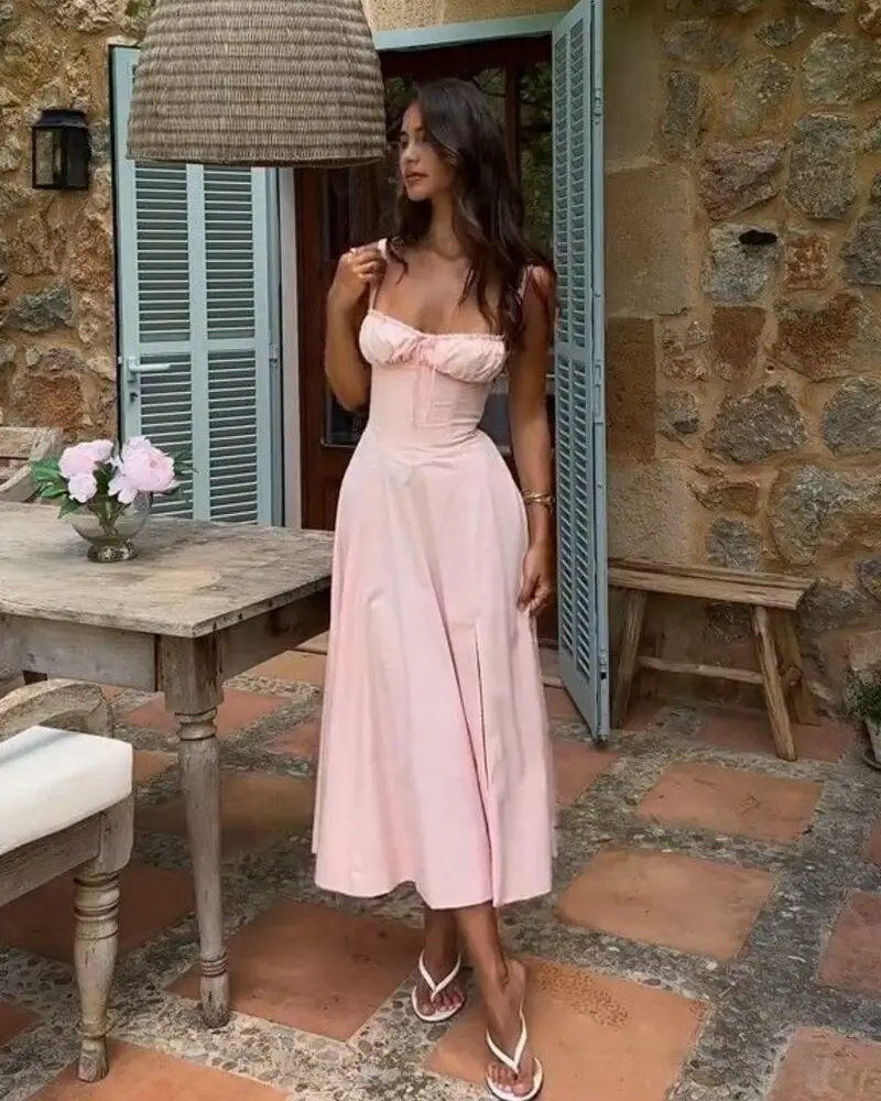 Pink Corset Midi Dress