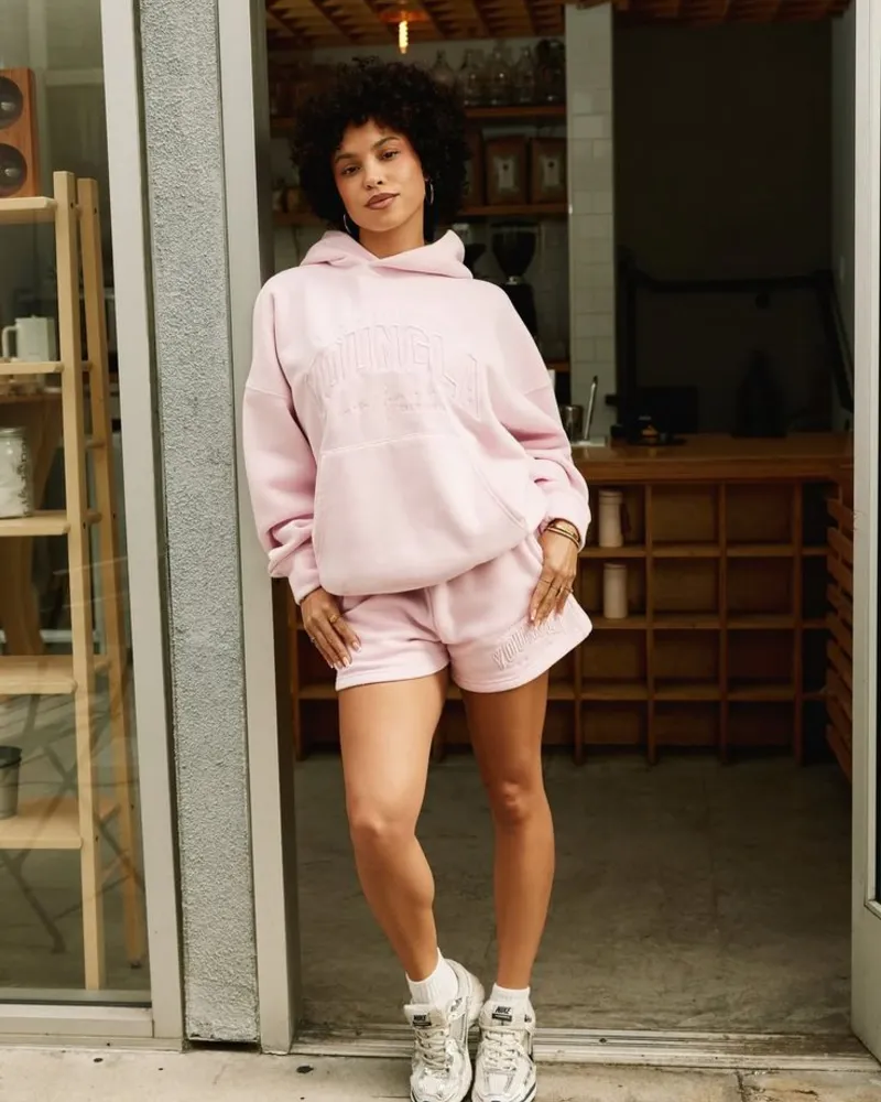 Pink Hoodie-and-Shorts Set