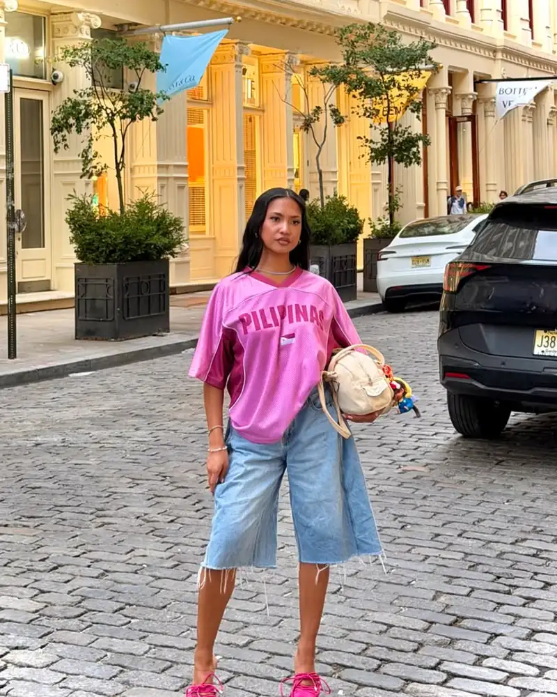 Pink Jersey & Light Wash Denim