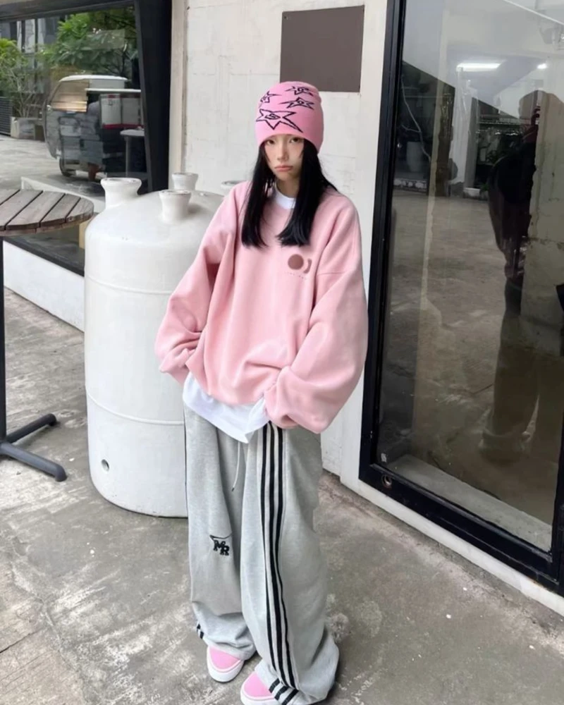 Pink Oversized Sweatshirt and Grey Track Pants
