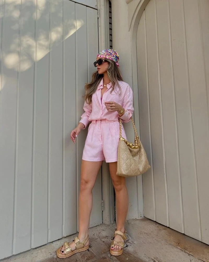 Pink Stripe Co-ord & Woven Headscarf