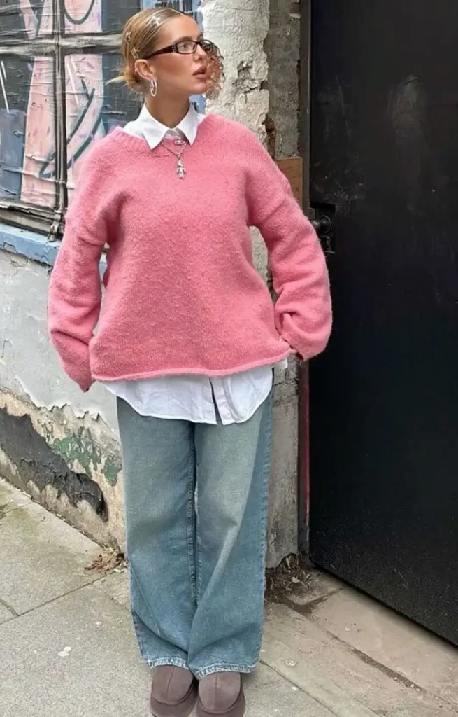 Pink Sweater, Playful Layering